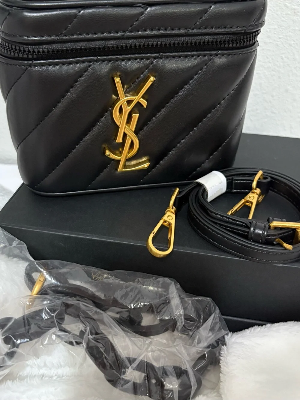 YSL Yves Saint Laurent GWP VIP Vanity Case Converted Bag Black Gold NEW